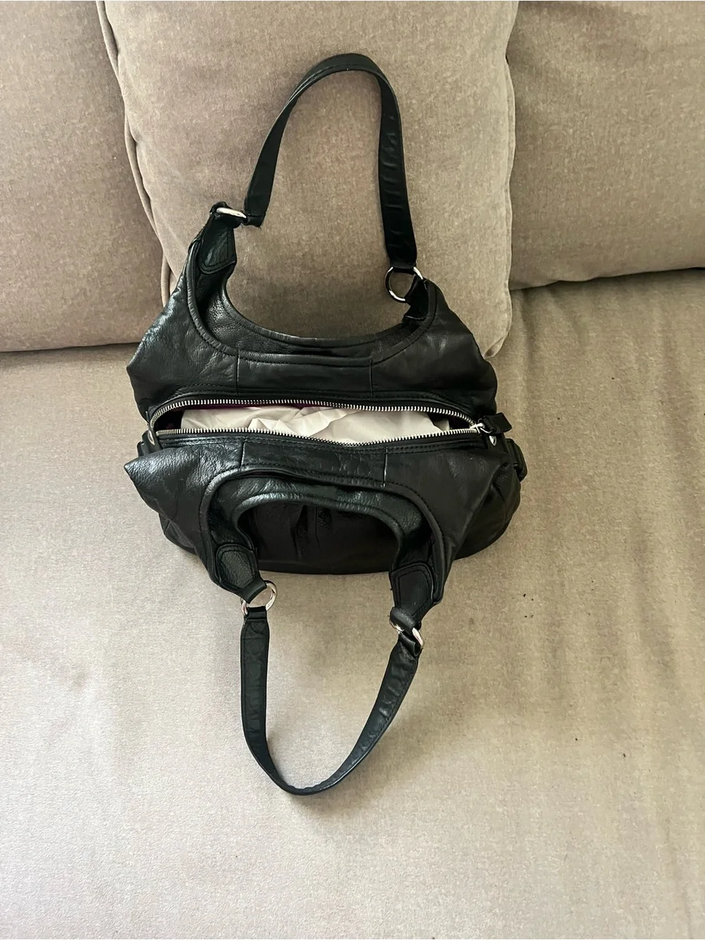 Coach Black Leather Hobo Shoulder Bag with Silver Hardware